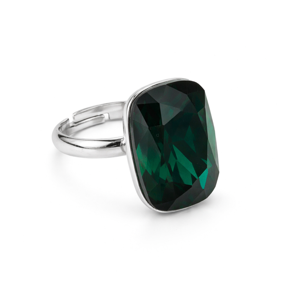 Midnight Onyx Cushion Ring - Emerald Green