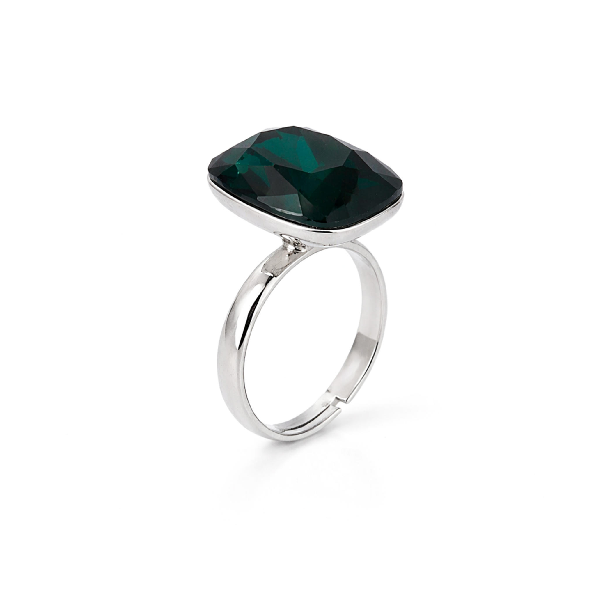 Midnight Onyx Cushion Ring - Emerald Green