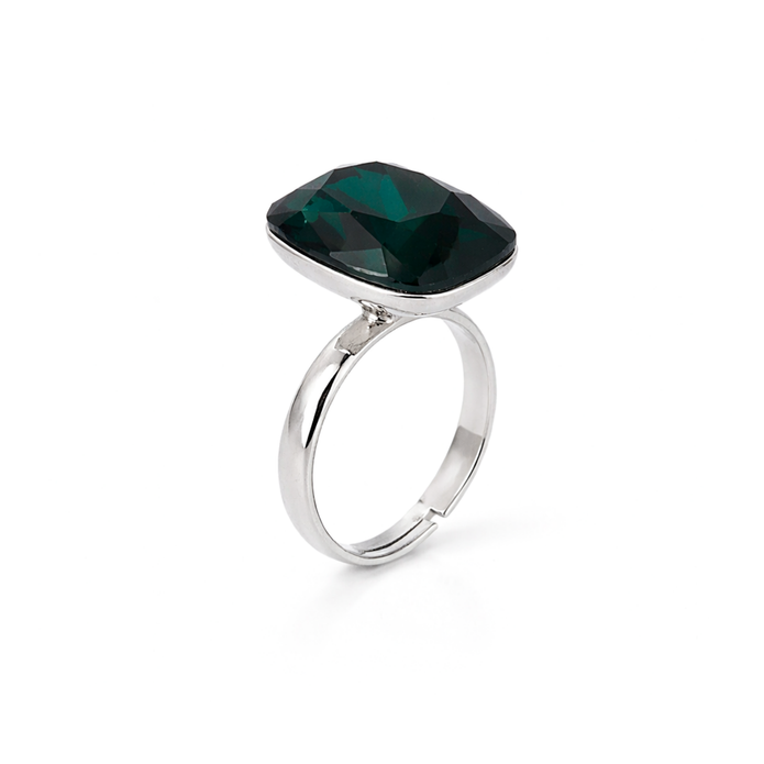 Midnight Onyx Cushion Ring - Emerald Green