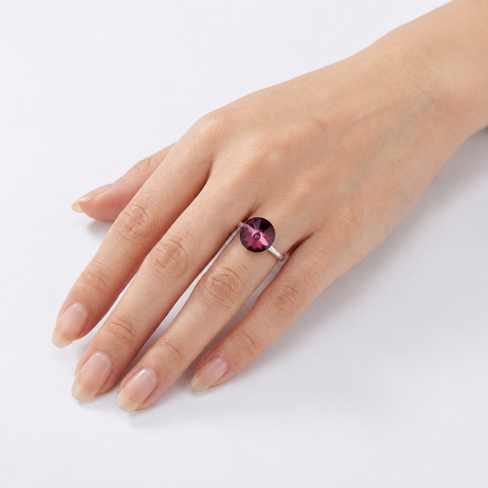 Burgundy Rivoli Crystal Bezel Cocktail Ring