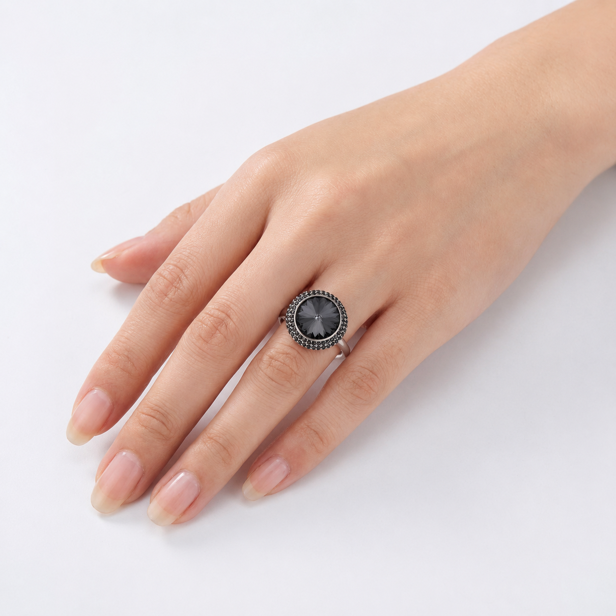 Black Pavé Halo Dome Statement Ring