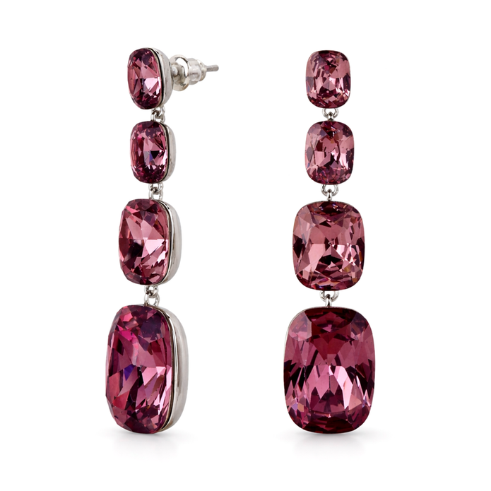 Three-Stone Cushion Drop Earrings - Clear