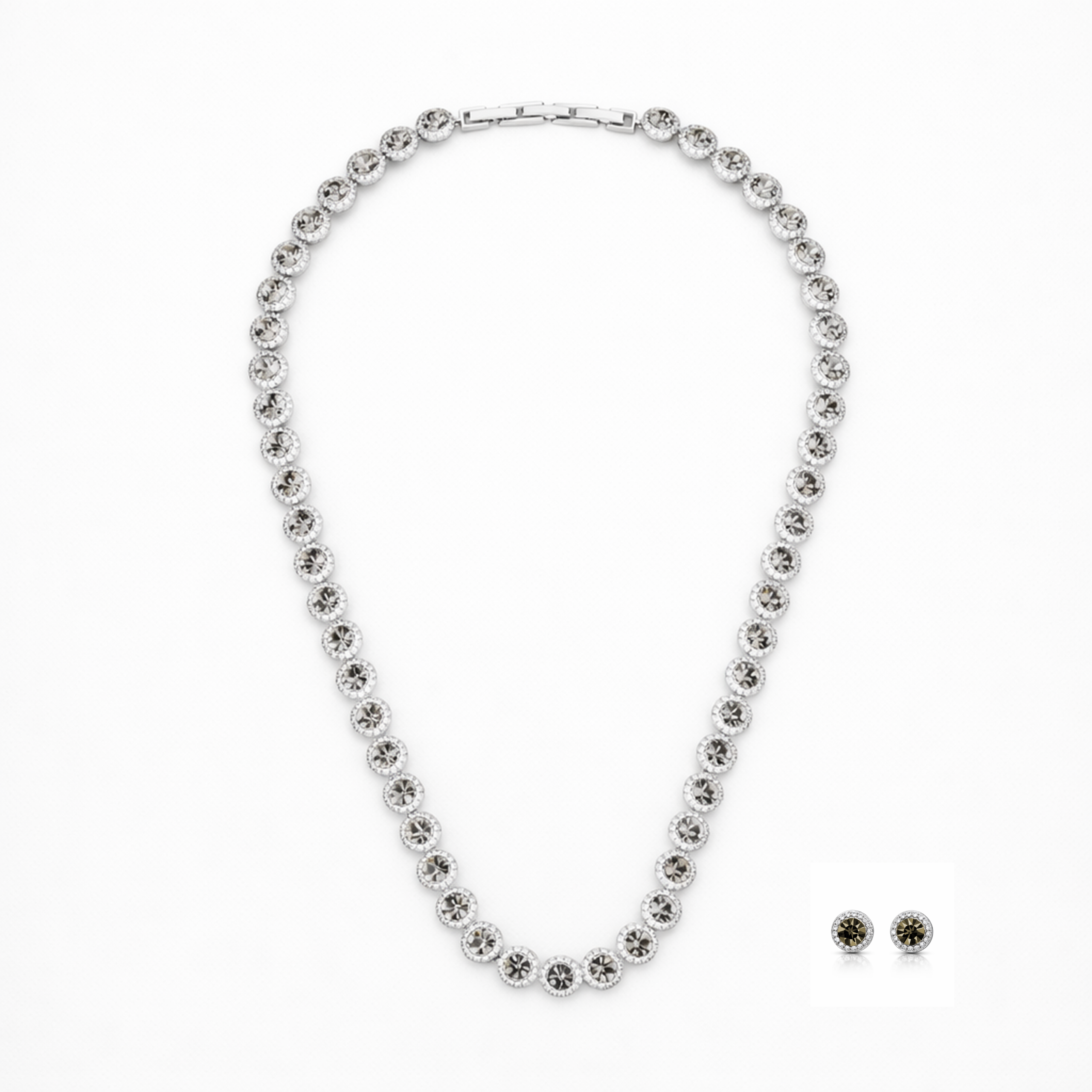 Clear Crystal Round-Cut Halo Tennis Necklace Set