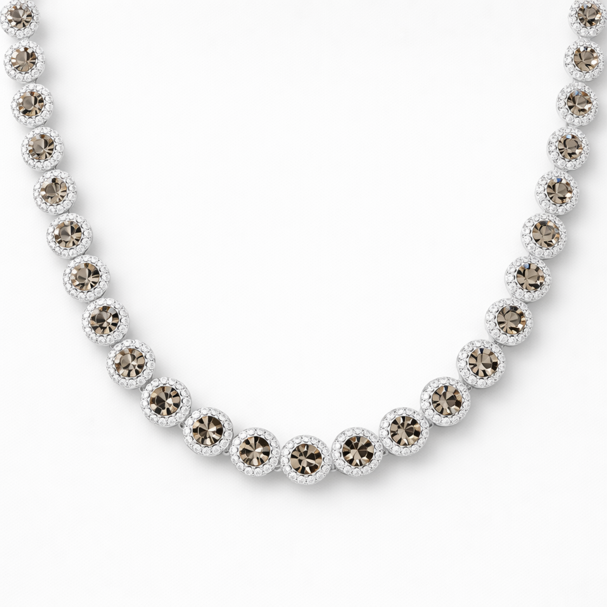 Clear Crystal Round-Cut Halo Tennis Necklace Set