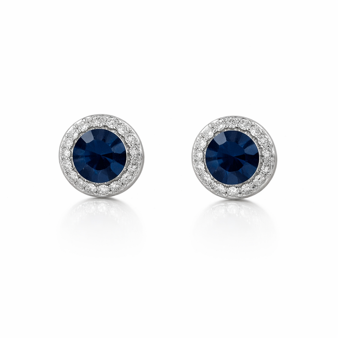 Deep Blue Sapphire-Tone Halo Tennis Necklace Set - Deep Blue