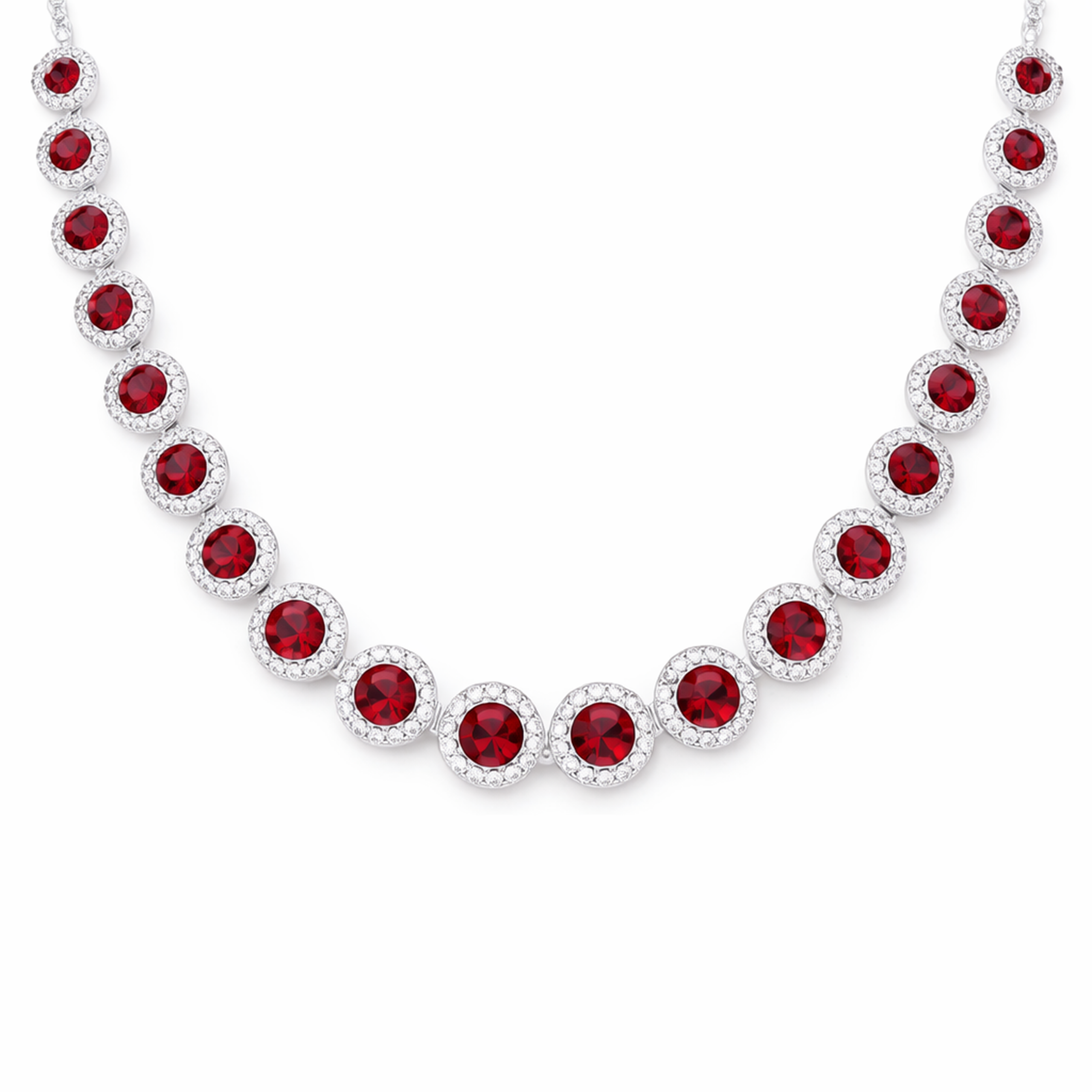 Deep Blue Sapphire-Tone Halo Tennis Necklace Set - Ruby Pink