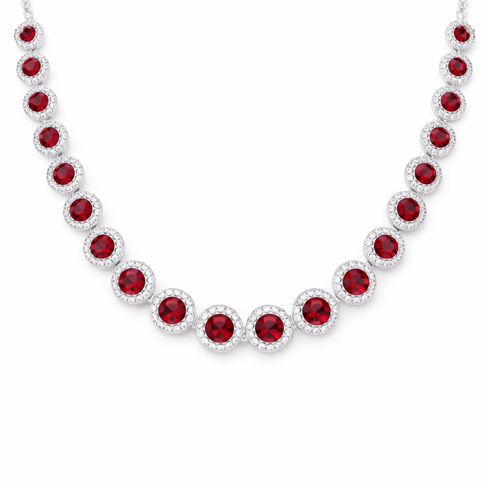 Deep Blue Sapphire-Tone Halo Tennis Necklace Set - Ruby Pink