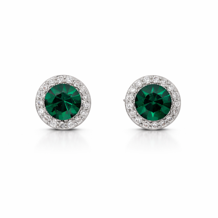 Emerald Green Round-Cut Halo Tennis Necklace Set