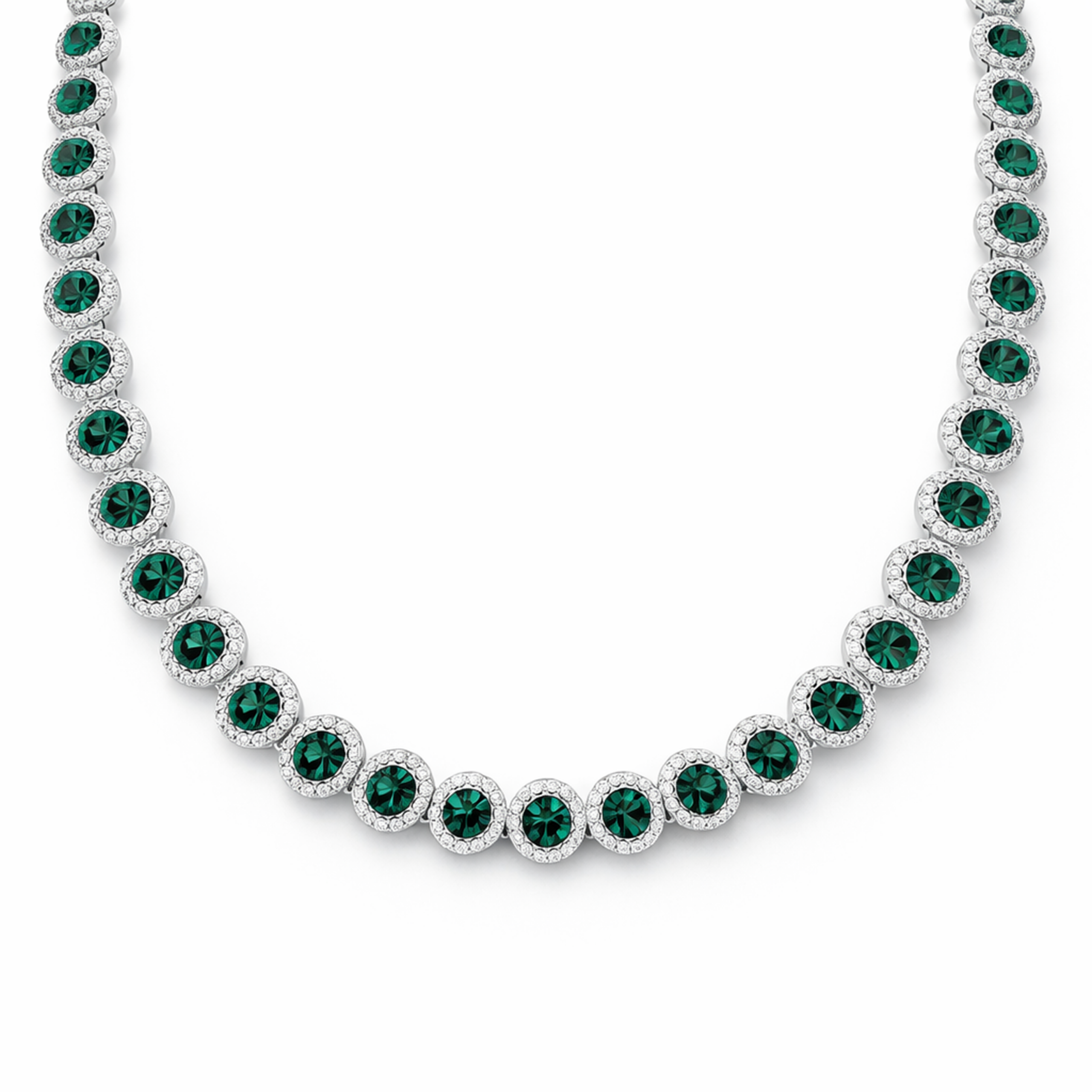 Emerald Green Round-Cut Halo Tennis Necklace Set