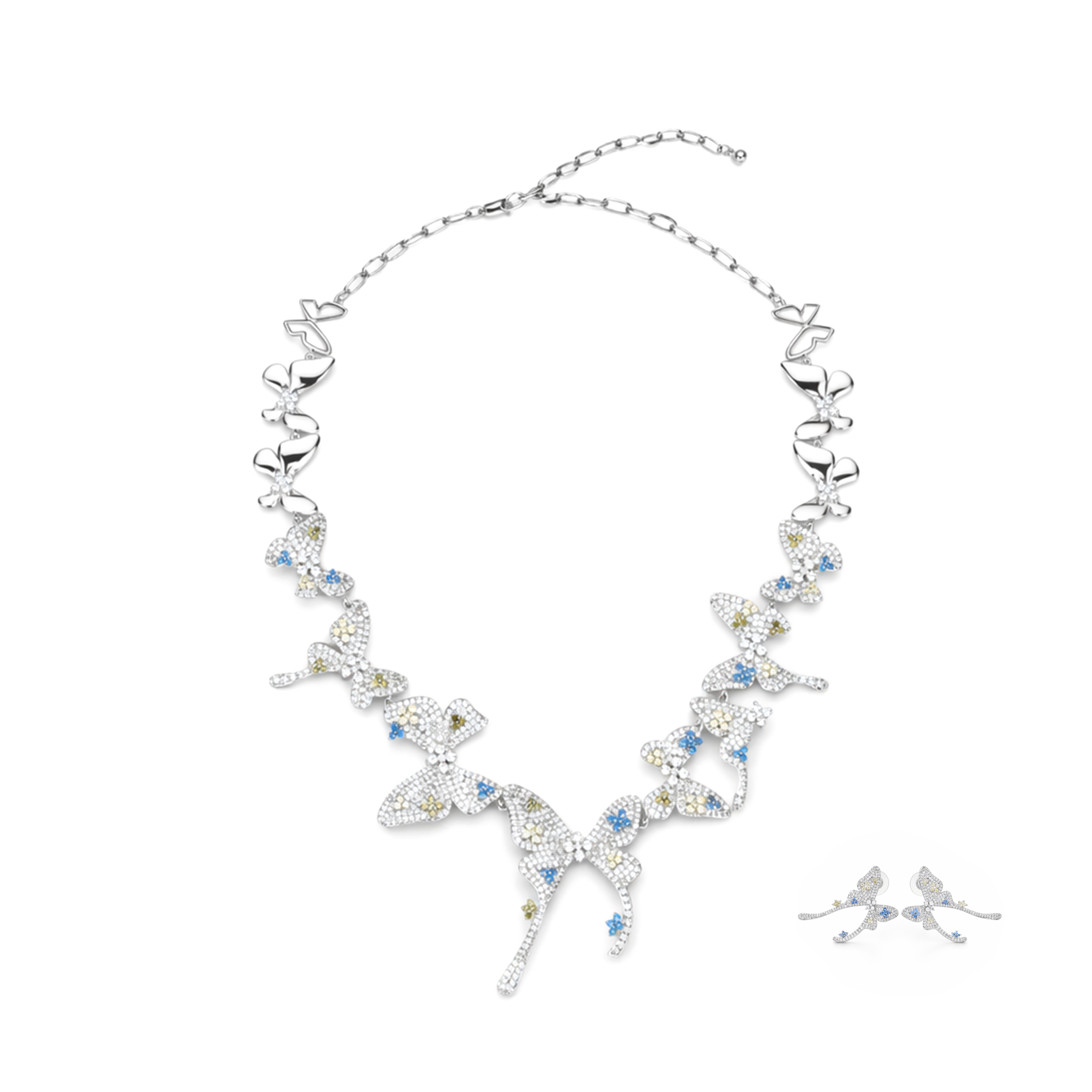 Multi-Color Crystal Butterfly Statement Necklace Set