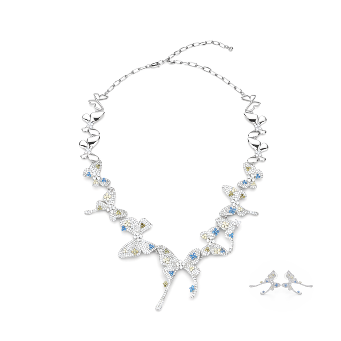 Multi-Color Crystal Butterfly Statement Necklace Set