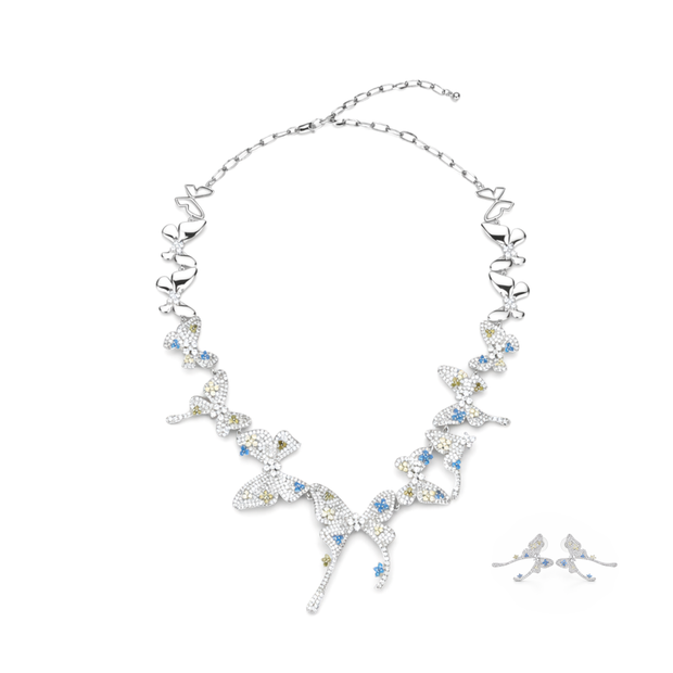 Multi-Color Crystal Butterfly Statement Necklace Set