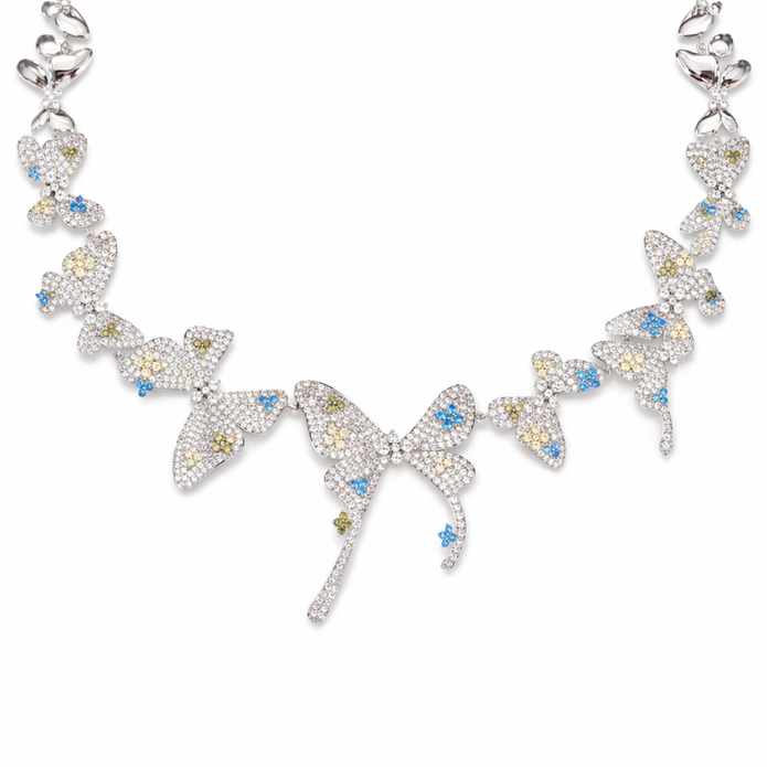 Multi-Color Crystal Butterfly Statement Necklace Set