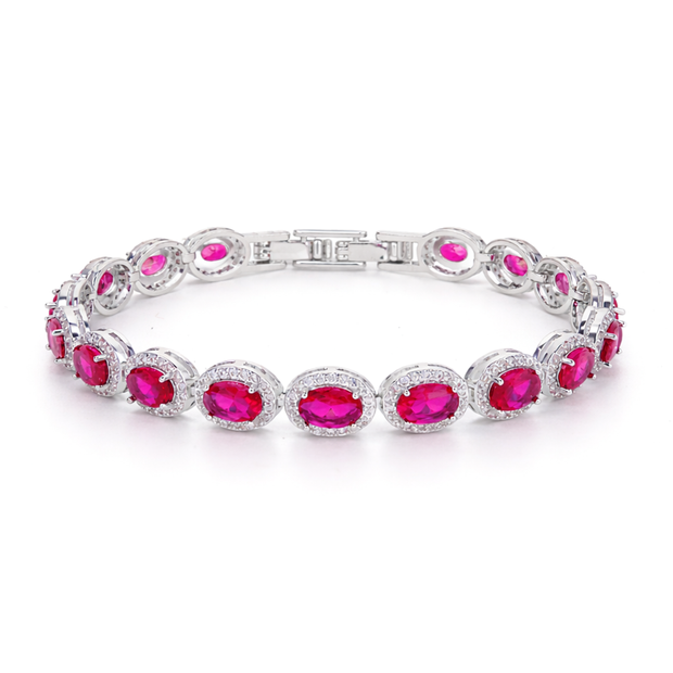 Ruby Pink Oval Tennis Bracelet