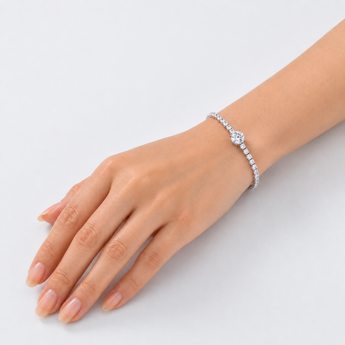 Citrine Yellow & Crystal Solitaire Bracelet - Clear