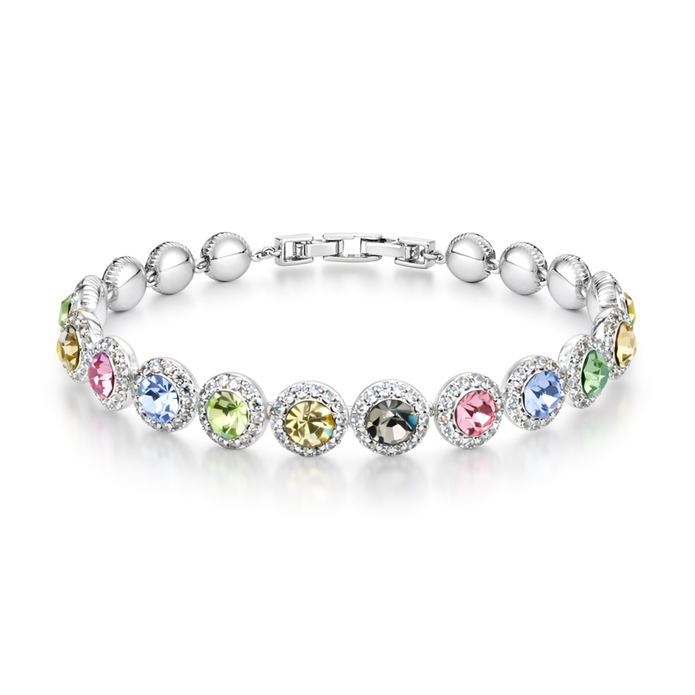 Multi-Colour Round Halo Tennis Bracelet