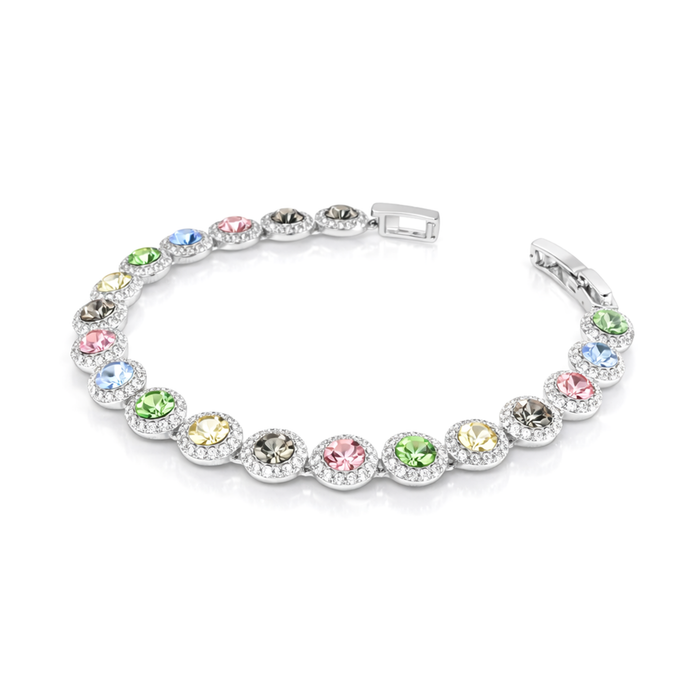 Multi-Colour Round Halo Tennis Bracelet