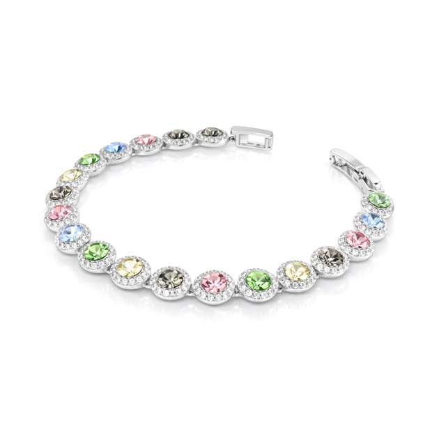 Multi-Colour Round Halo Tennis Bracelet