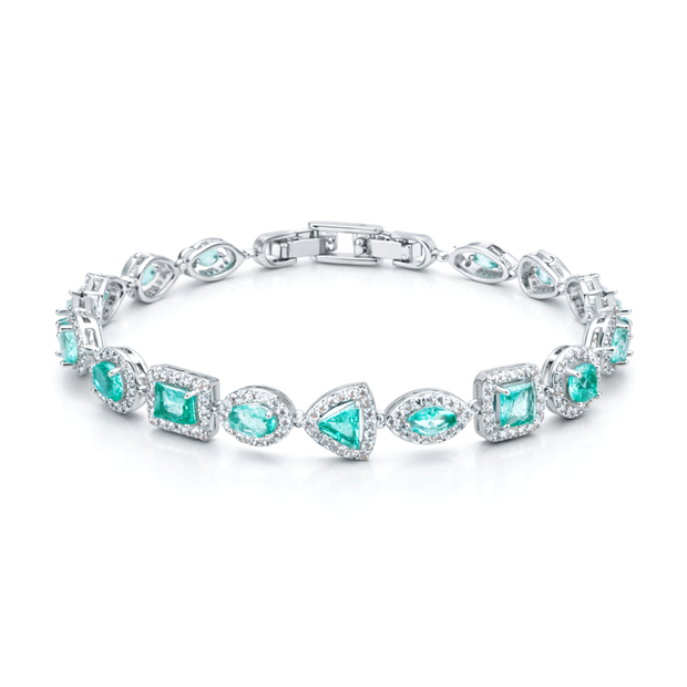 Aqua Blue & Crystal Cushion Tennis Bracelet - Aqua Blue