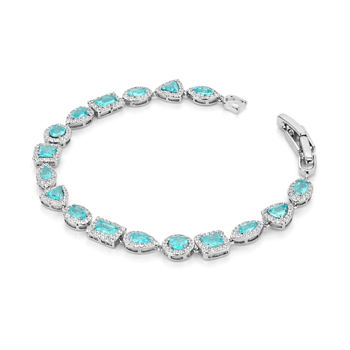 Aqua Blue & Crystal Cushion Tennis Bracelet - Aqua Blue
