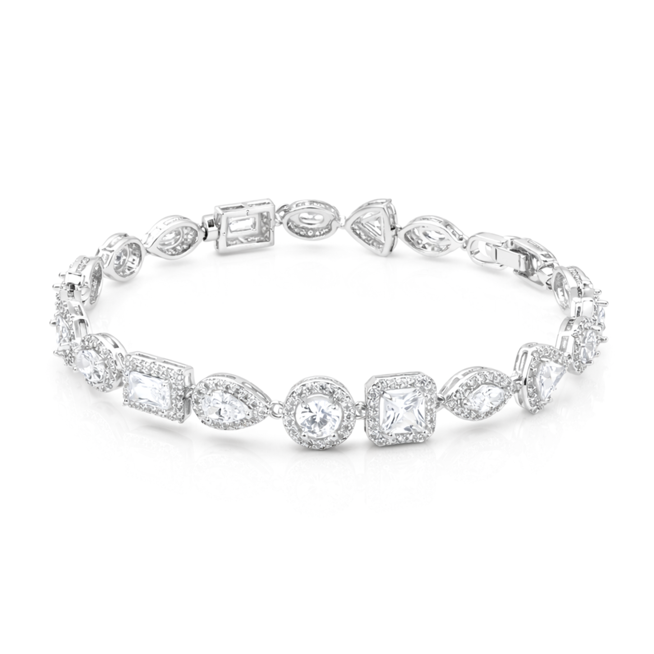 Aqua Blue & Crystal Cushion Tennis Bracelet - Clear