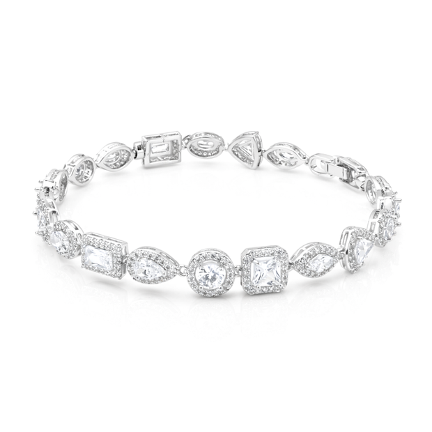 Aqua Blue & Crystal Cushion Tennis Bracelet - Clear