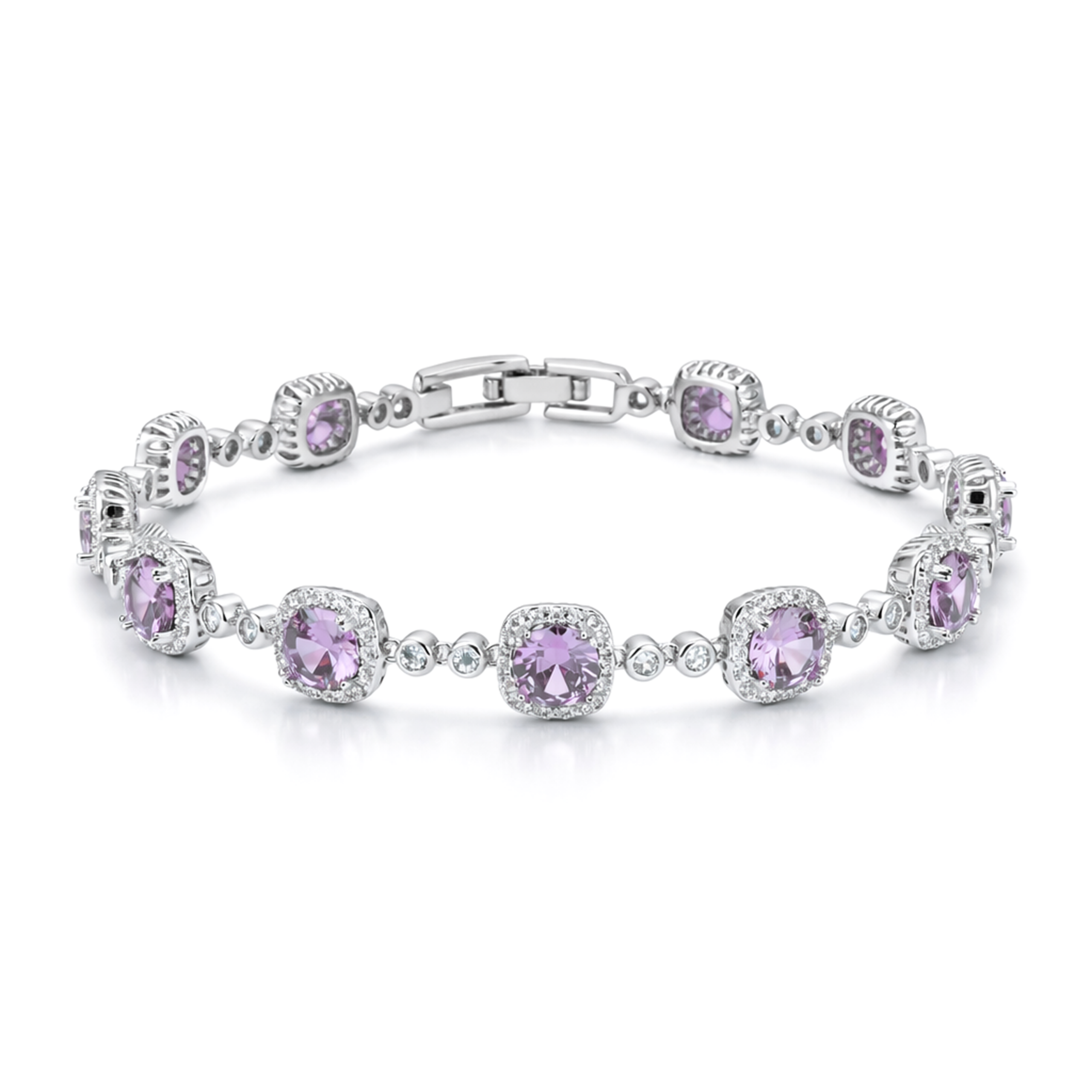 Lavender Cushion Halo Tennis Bracelet