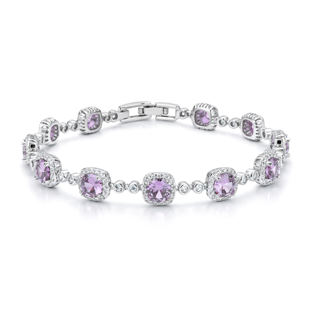 Lavender Cushion Halo Tennis Bracelet