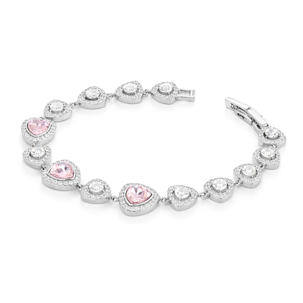 Rose Pink & Lavender Halo Tennis Bracelet - Rose pink