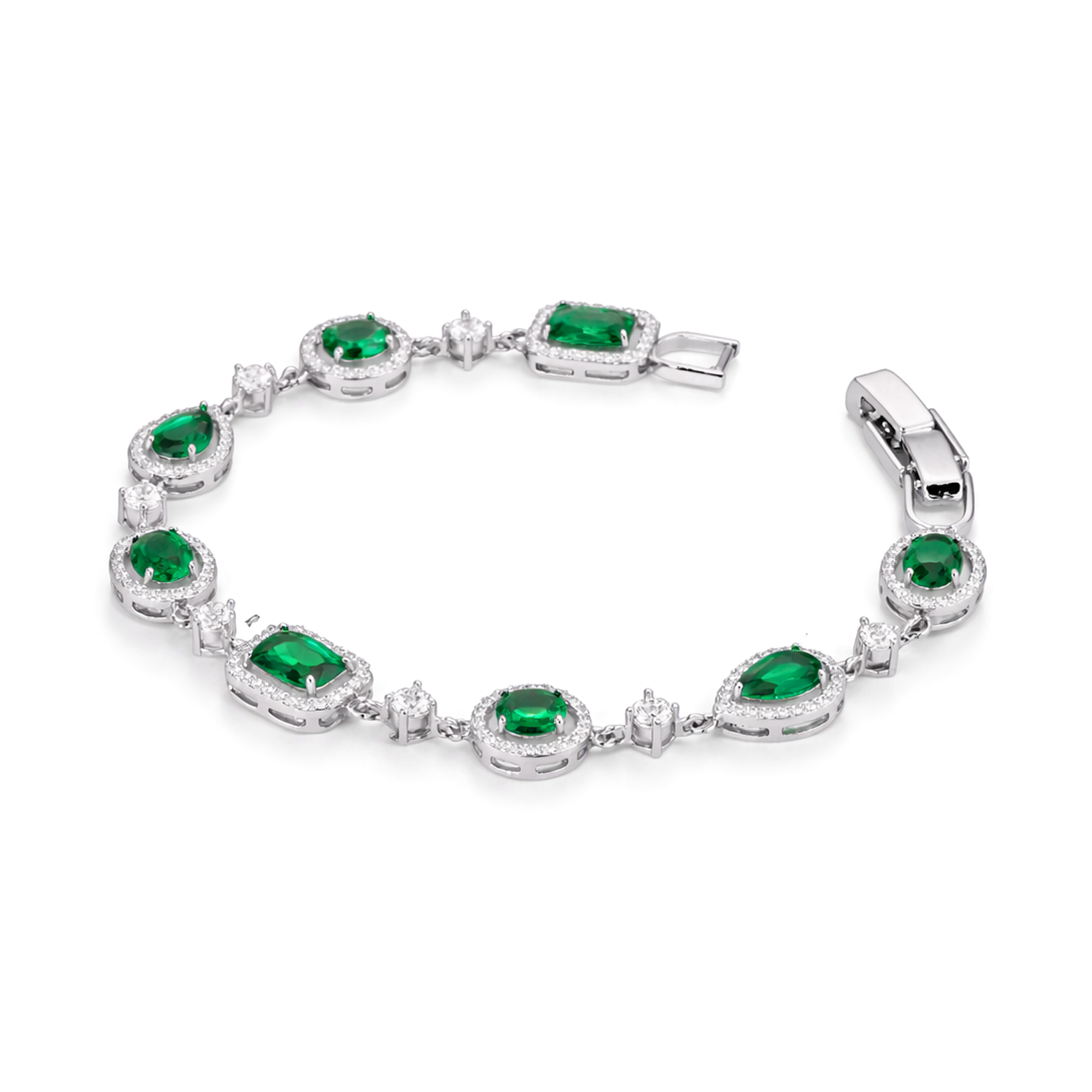 Emerald Green Emerald-Cut Tennis Bracelet