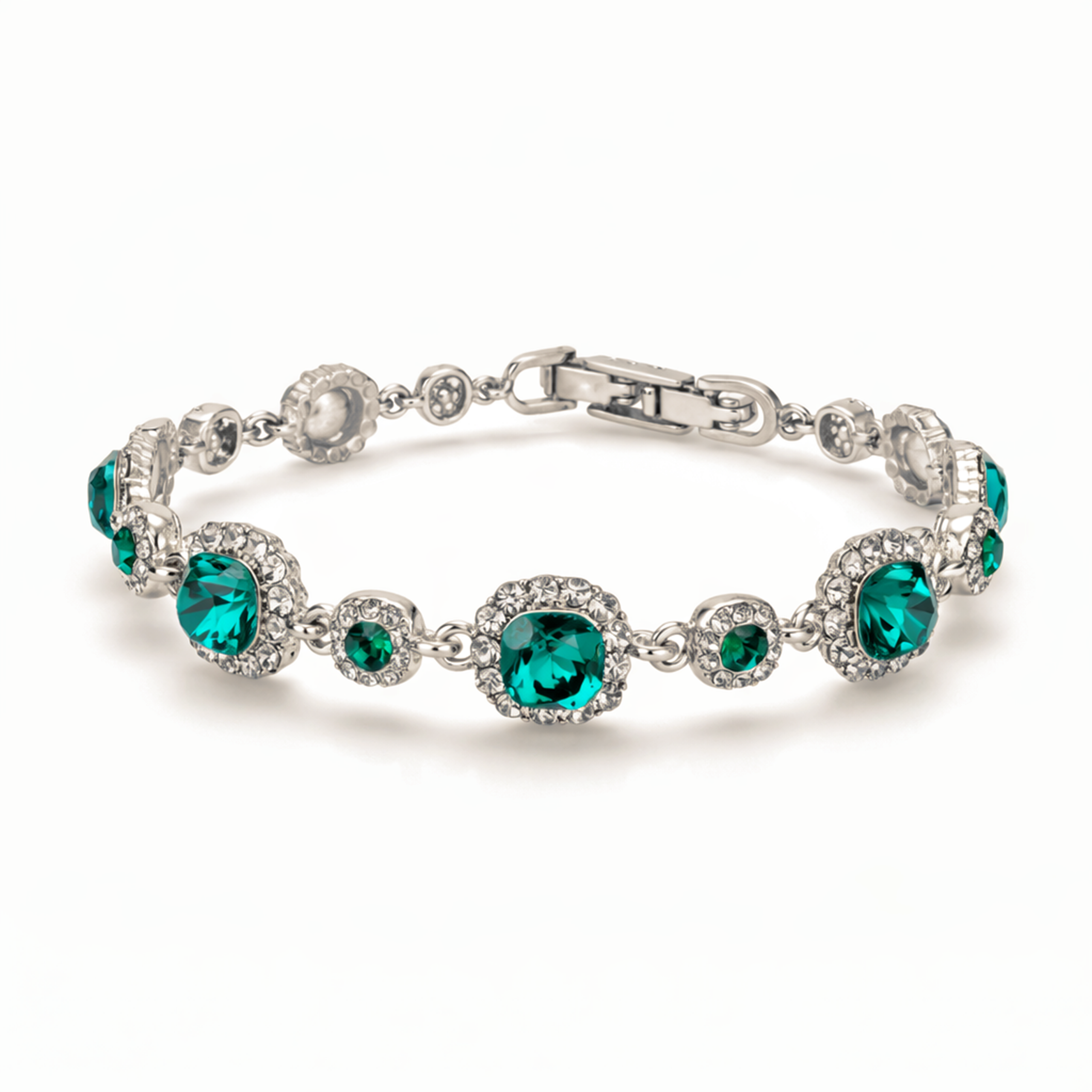 Emerald Green Oval Halo Tennis Bracelet