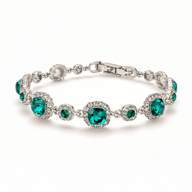 Emerald Green Oval Halo Tennis Bracelet