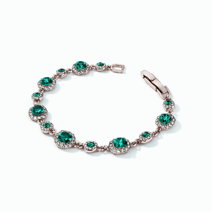 Emerald Green Oval Halo Tennis Bracelet