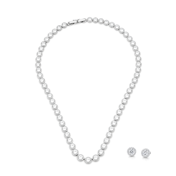 Clear Round CZ Tennis Necklace & Stud Earring Set