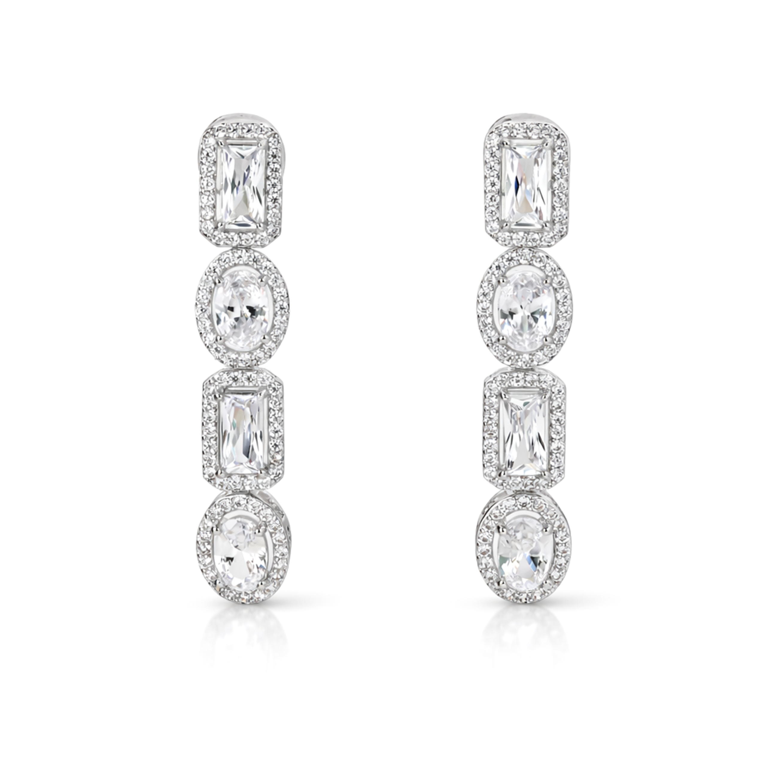 Clear Mixed-Cut Baguette Tennis Necklace & Drop Earring Set
