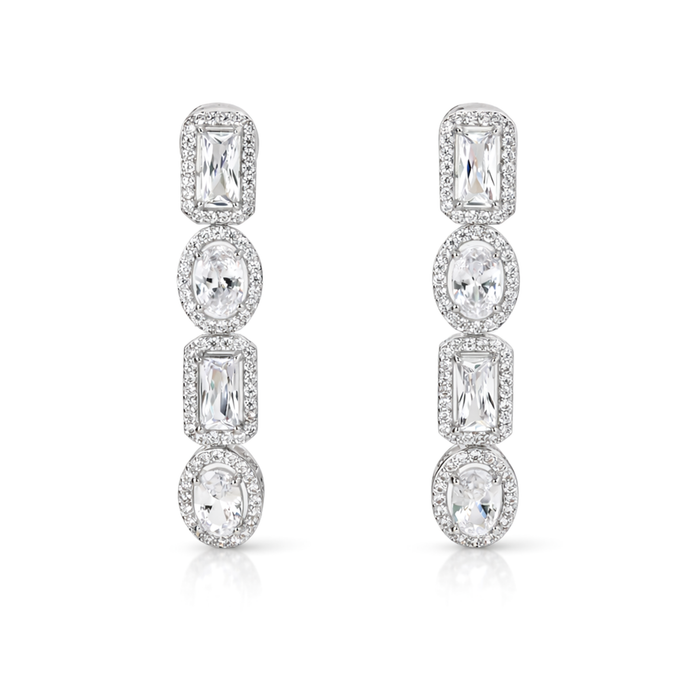 Clear Mixed-Cut Baguette Tennis Necklace & Drop Earring Set
