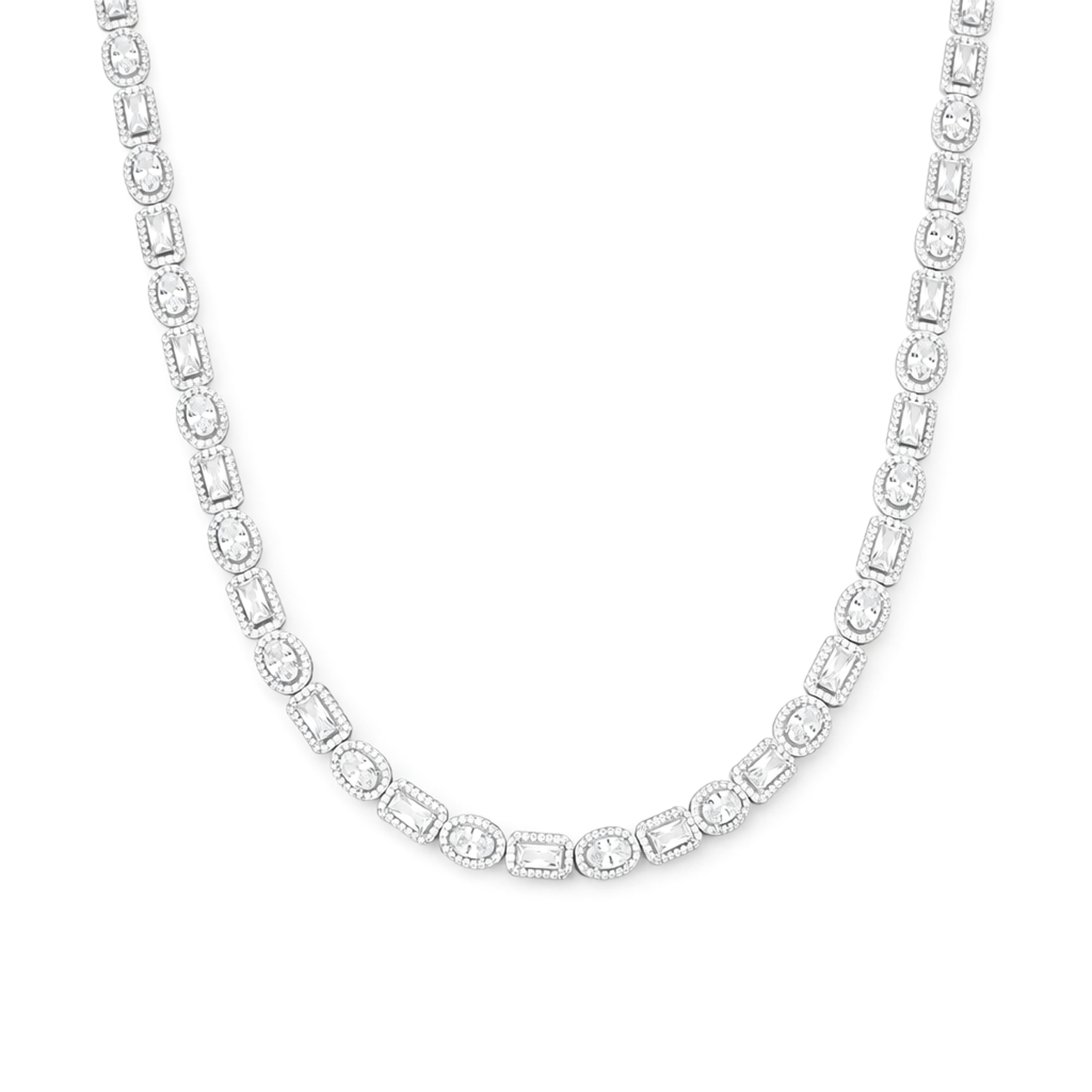 Clear Mixed-Cut Baguette Tennis Necklace & Drop Earring Set