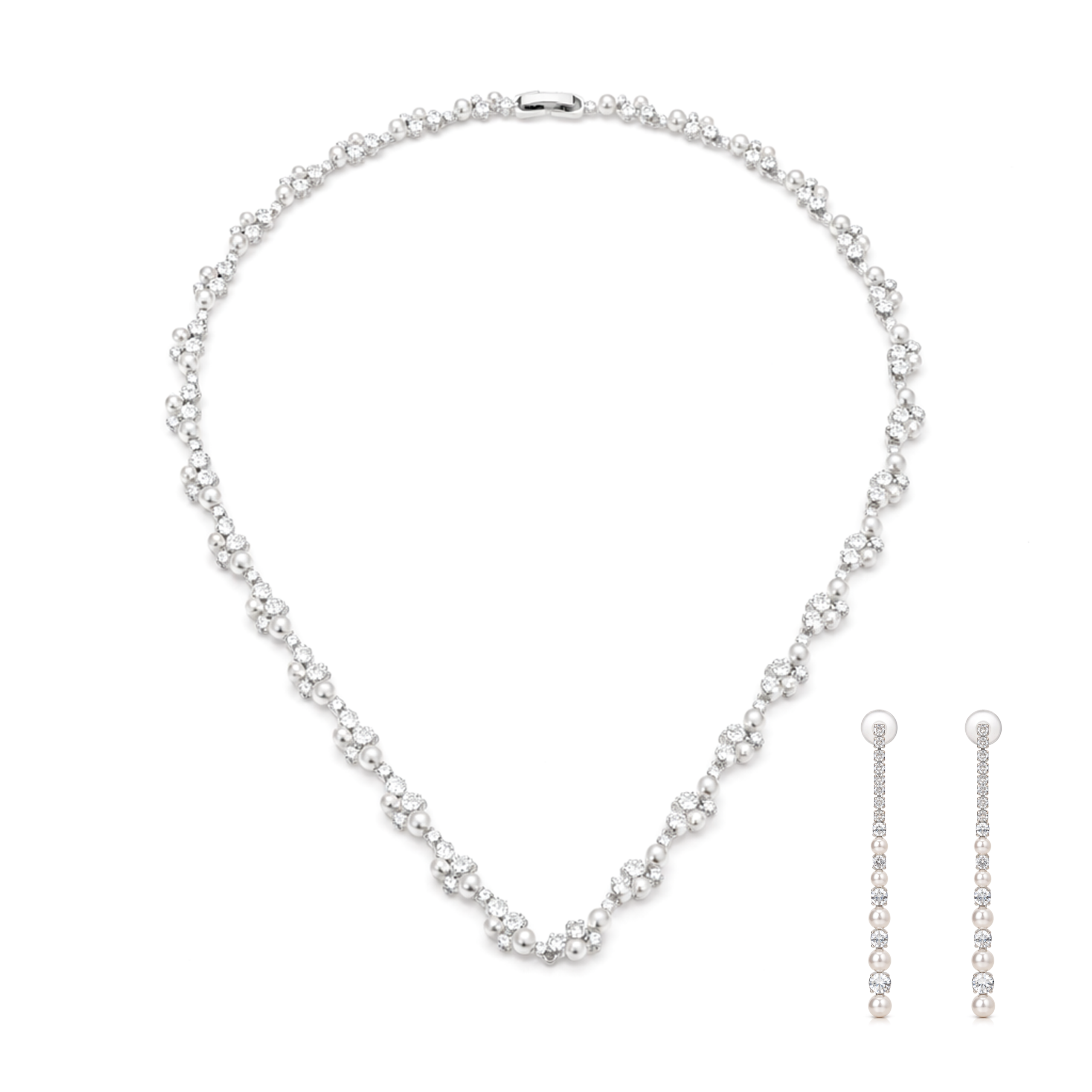 Ivory Pearl & Clear CZ Cluster Choker Set