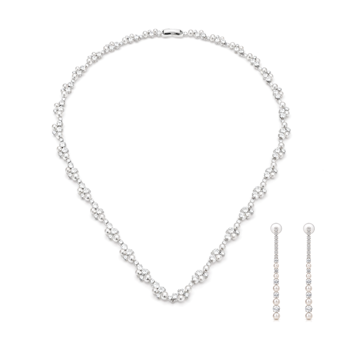 Ivory Pearl & Clear CZ Cluster Choker Set