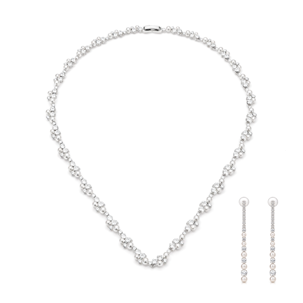 Ivory Pearl & Clear CZ Cluster Choker Set