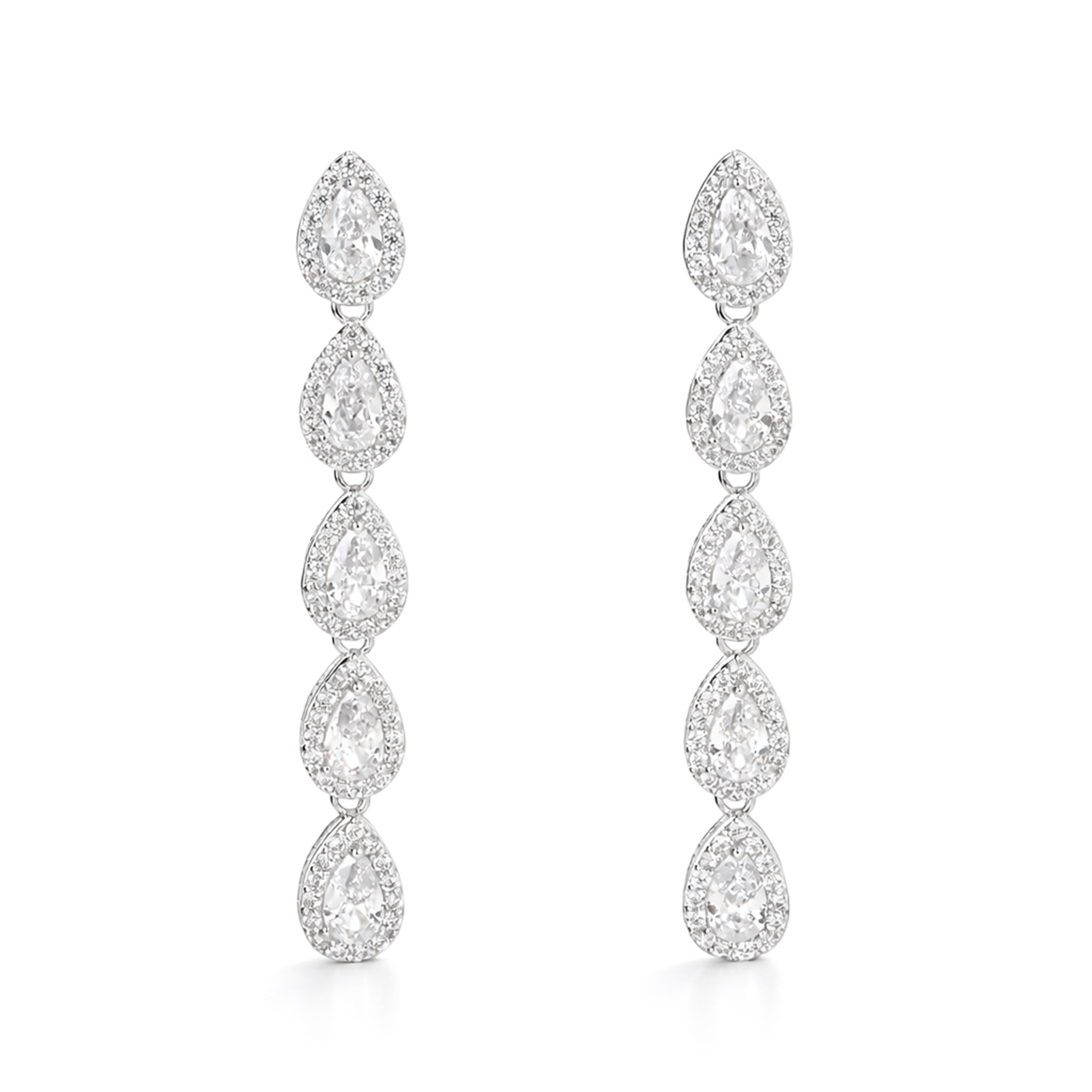 Clear Pear-Drop Halo Pendant Necklace & Earring Set