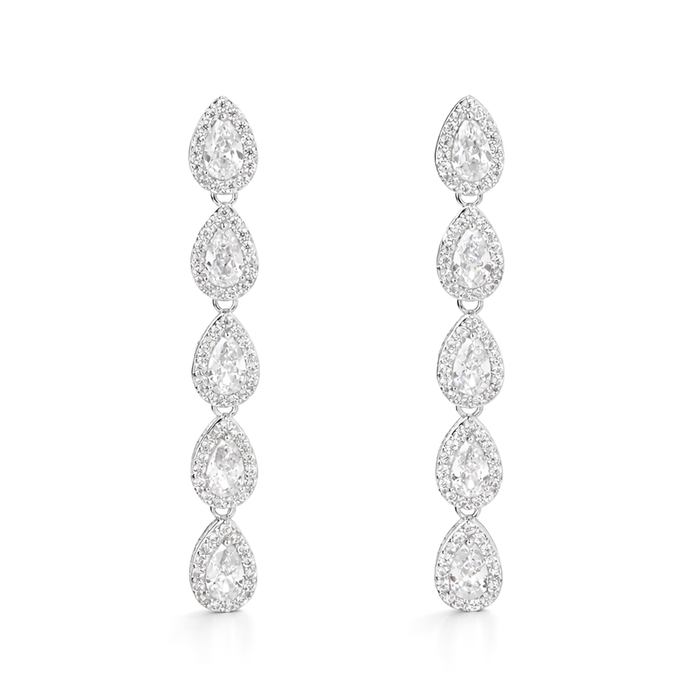 Clear Pear-Drop Halo Pendant Necklace & Earring Set
