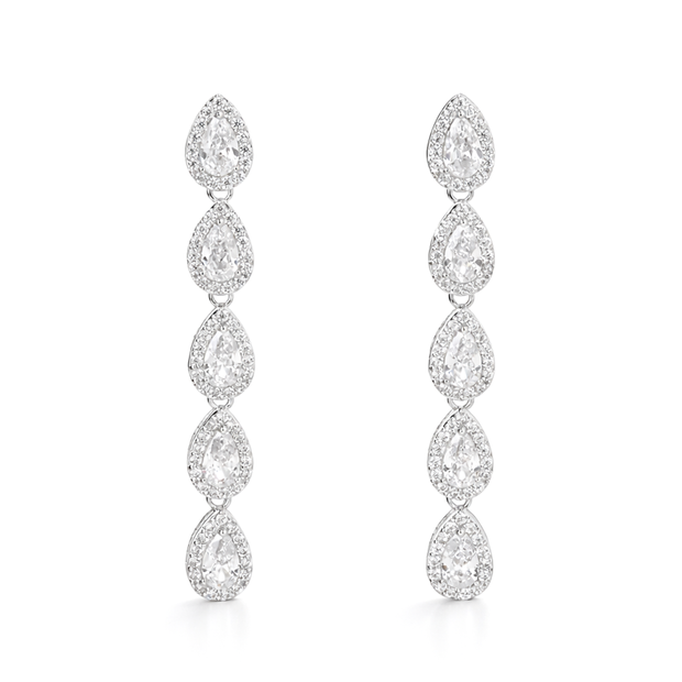 Clear Pear-Drop Halo Pendant Necklace & Earring Set