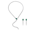 Emerald Green Kite Stone Serpent Lariat Necklace & Drop Earring Set