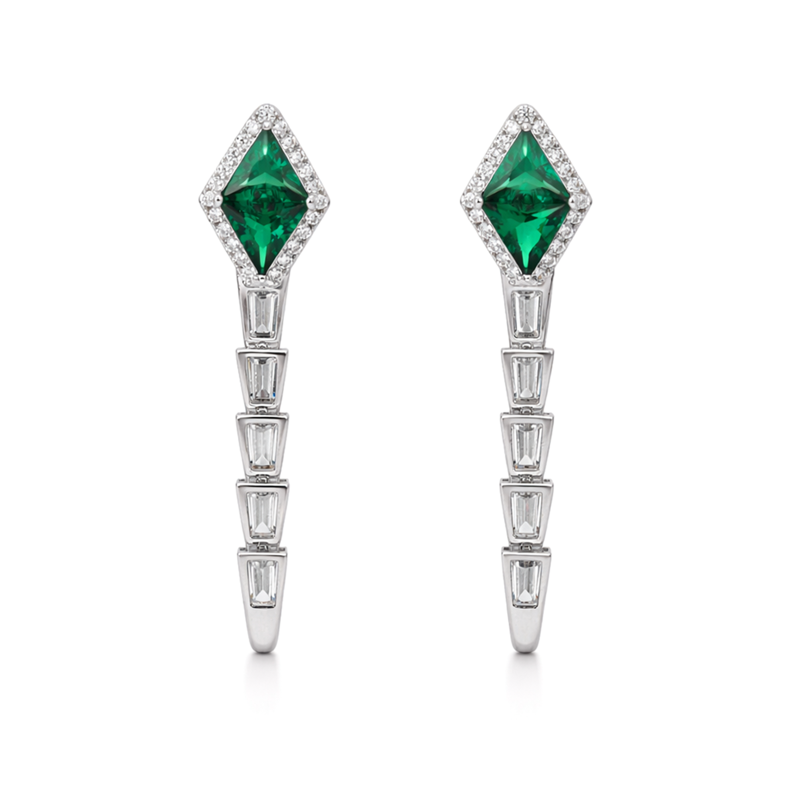 Emerald Green Kite Stone Serpent Lariat Necklace & Drop Earring Set