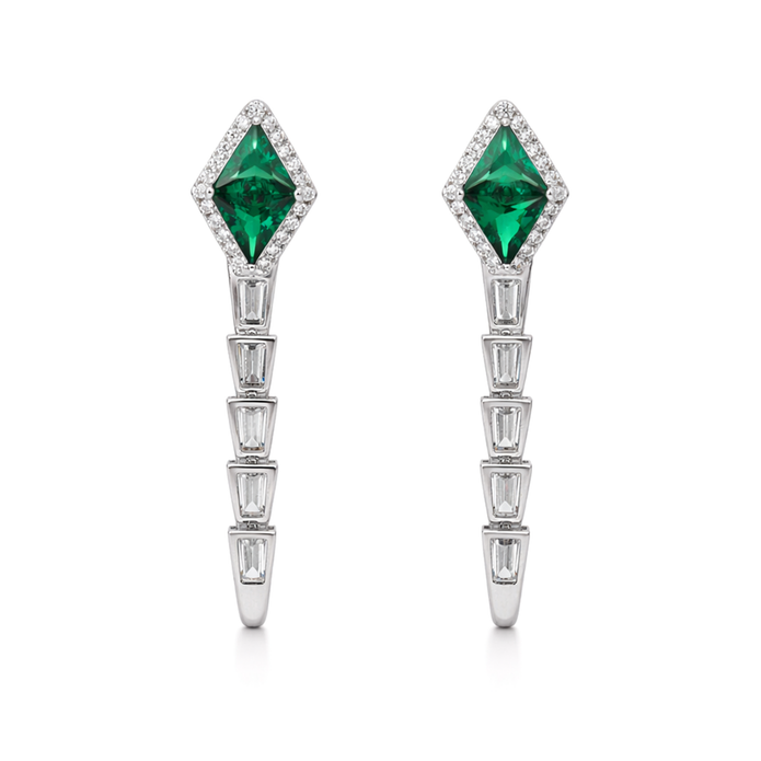 Emerald Green Kite Stone Serpent Lariat Necklace & Drop Earring Set