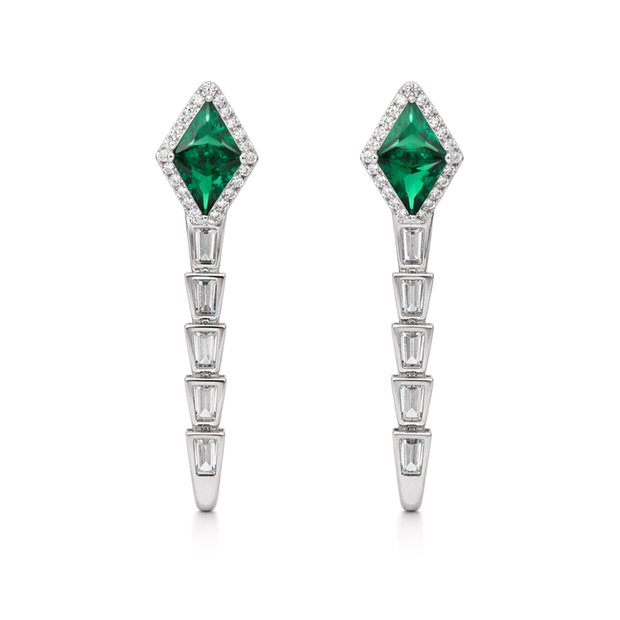 Emerald Green Kite Stone Serpent Lariat Necklace & Drop Earring Set