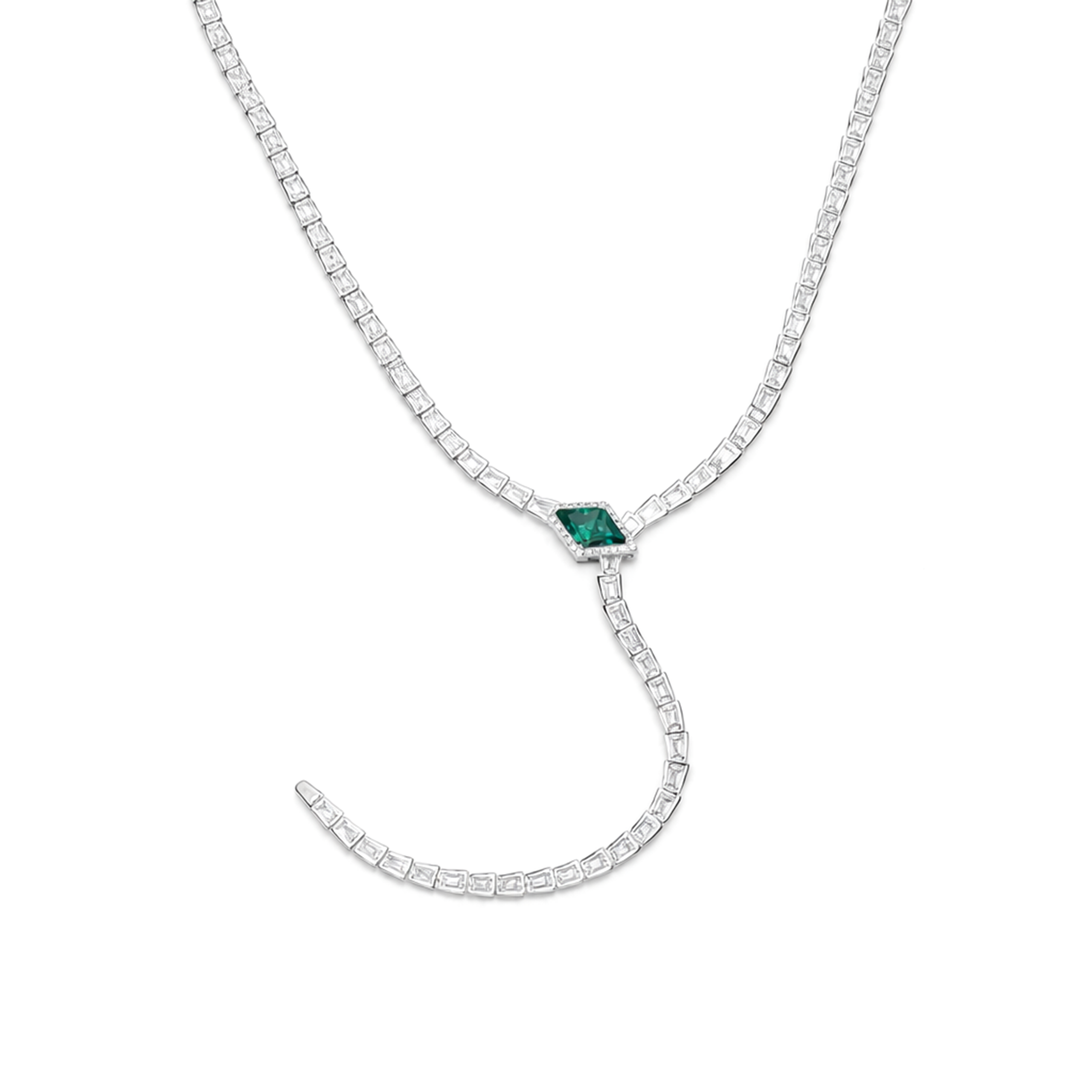 Emerald Green Kite Stone Serpent Lariat Necklace & Drop Earring Set