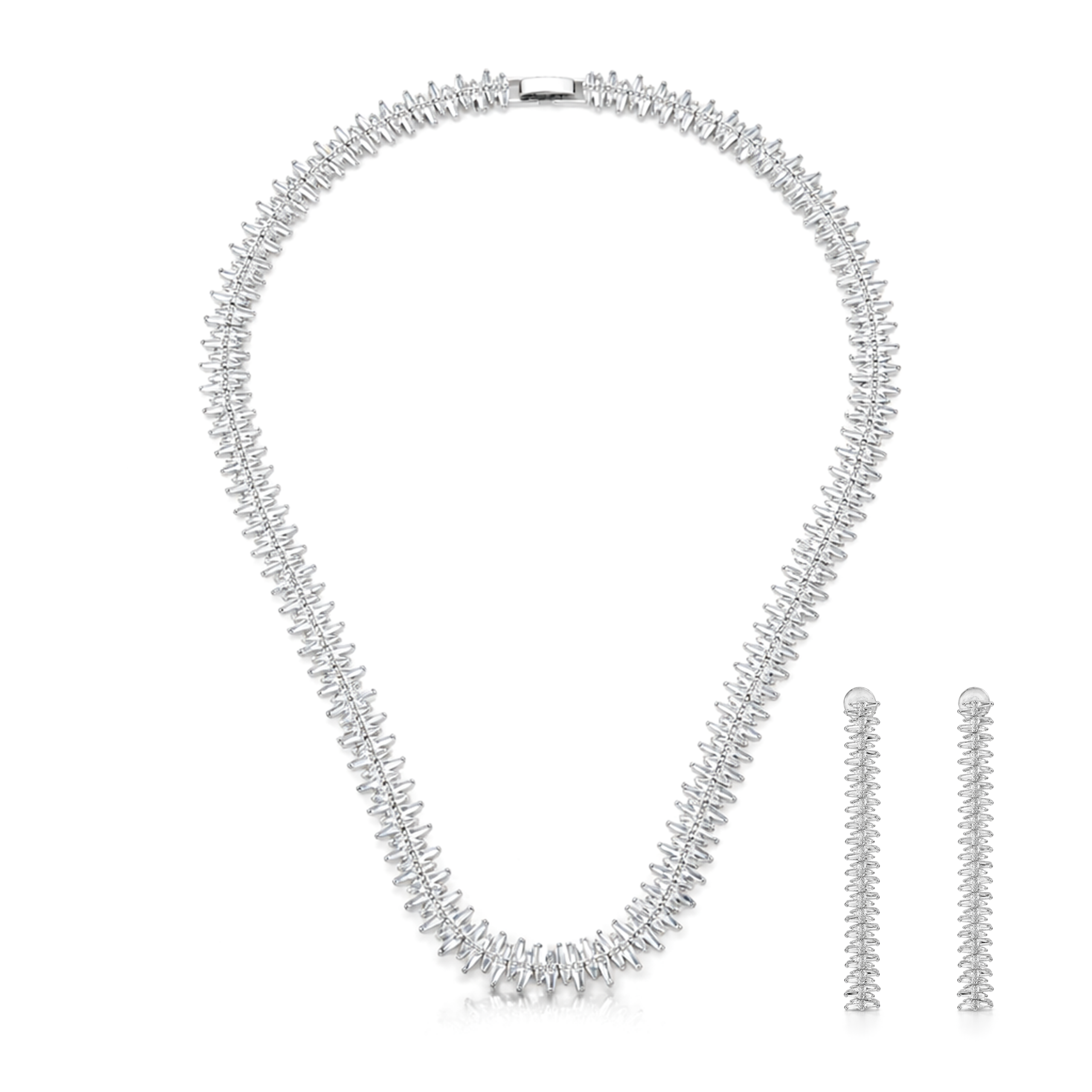 Silver Ribbed Textured Choker & Bar Drop Earring Set