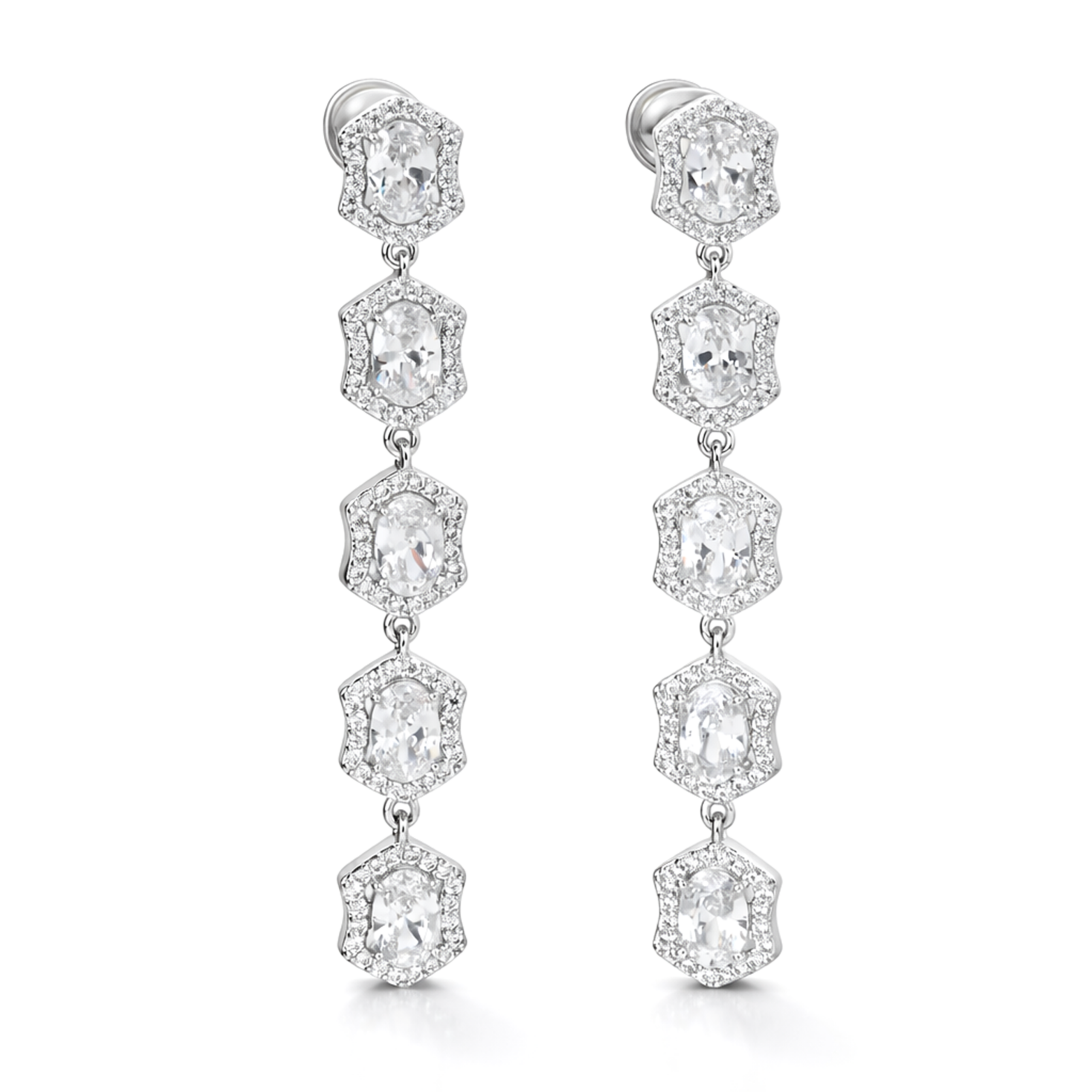 Clear Cushion-Cut CZ Tennis Necklace & Drop Earring Set
